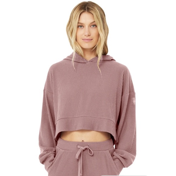 ALO Yoga Tops - ALO Yoga Muse Hoodie Woodrose Ribbed Rose Pink
